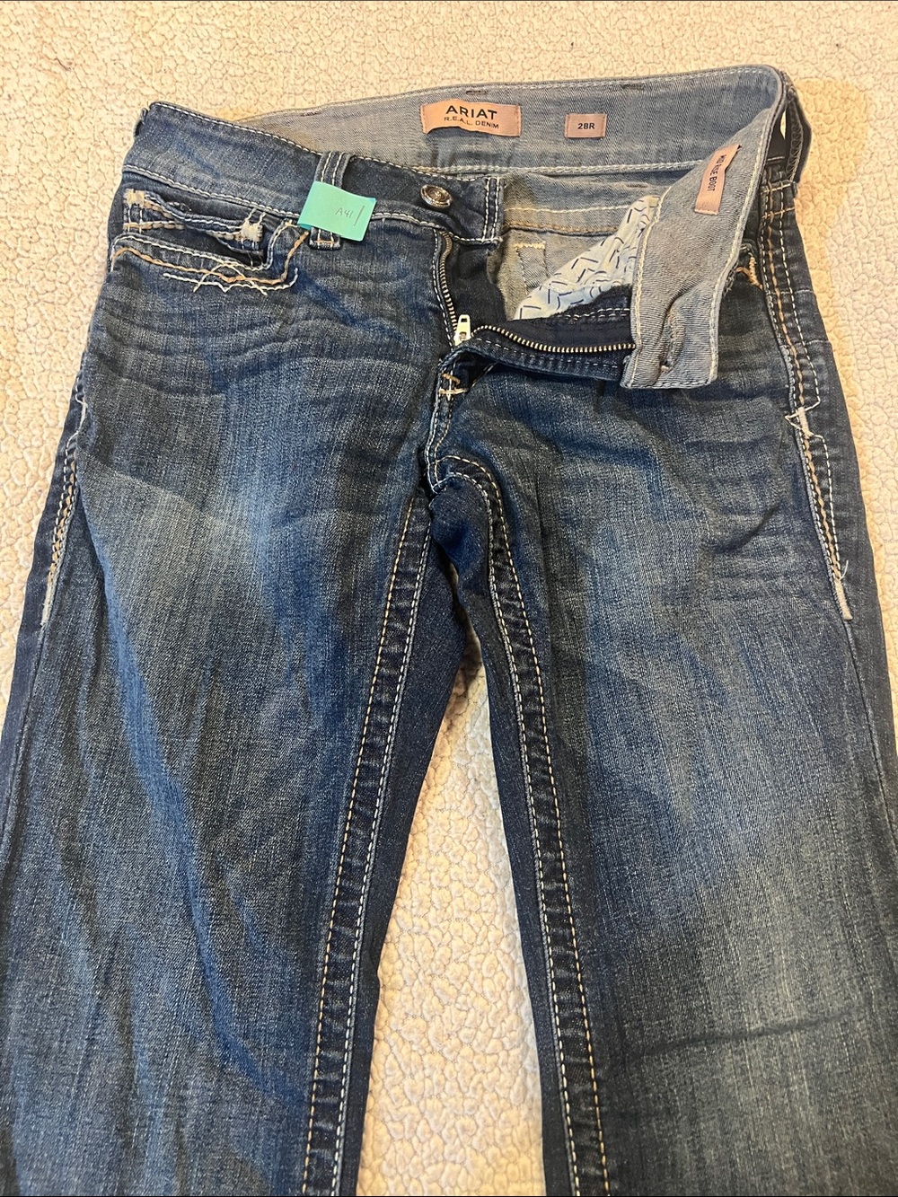 Ariat REAL DENIM Women's Distressed Dark Blue mid rise boot Jeans